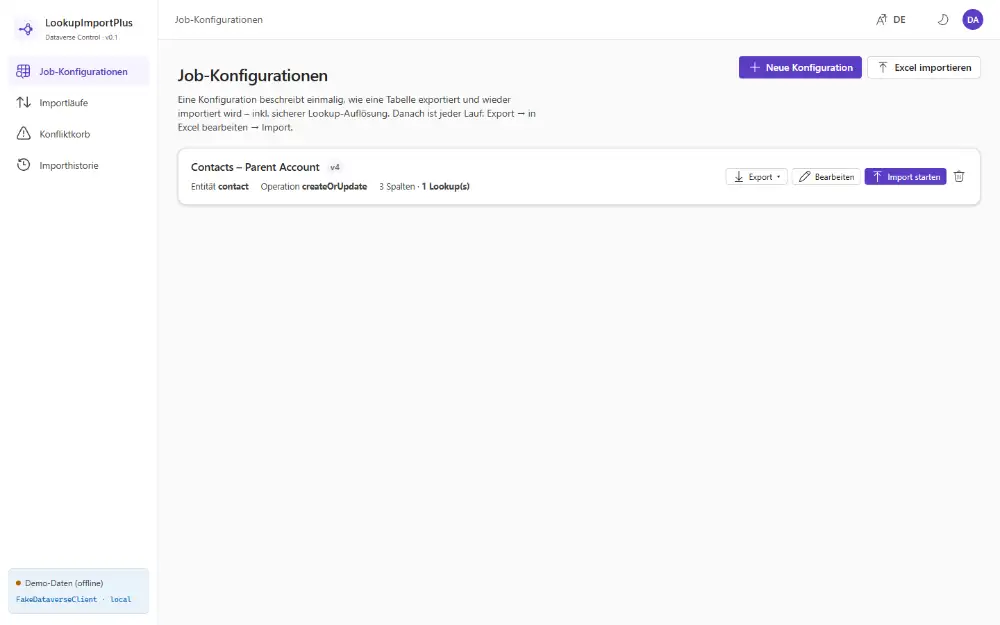 Dieselbe Konfigurationsliste im Light Theme