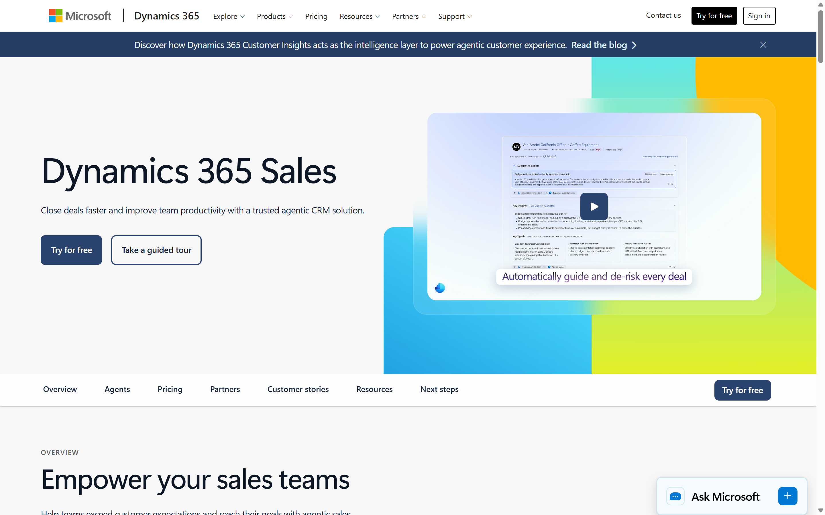 SS-01 – Sales-Produktseite mit der Schaltfläche „Kostenlos testen".