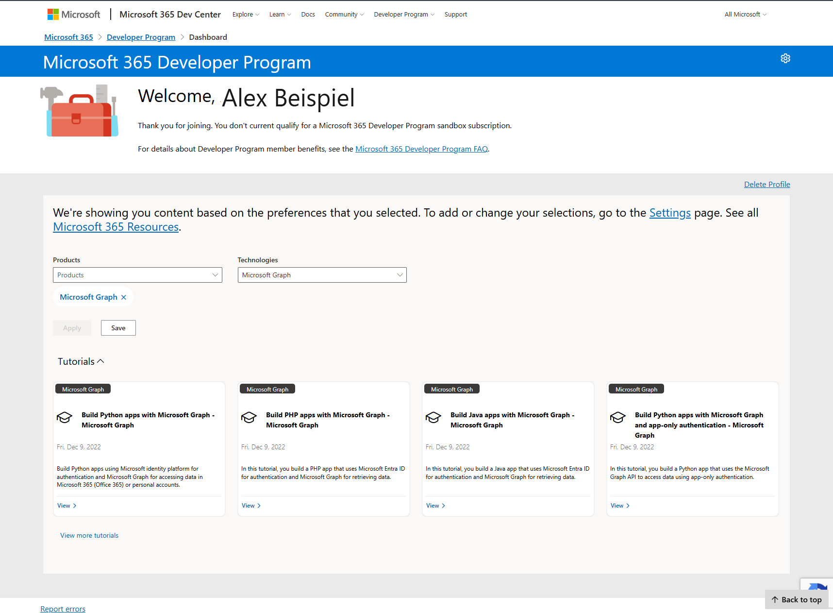 SS-09 – Meldung im Developer-Program-Dashboard: „You don't currently qualify for a sandbox subscription."